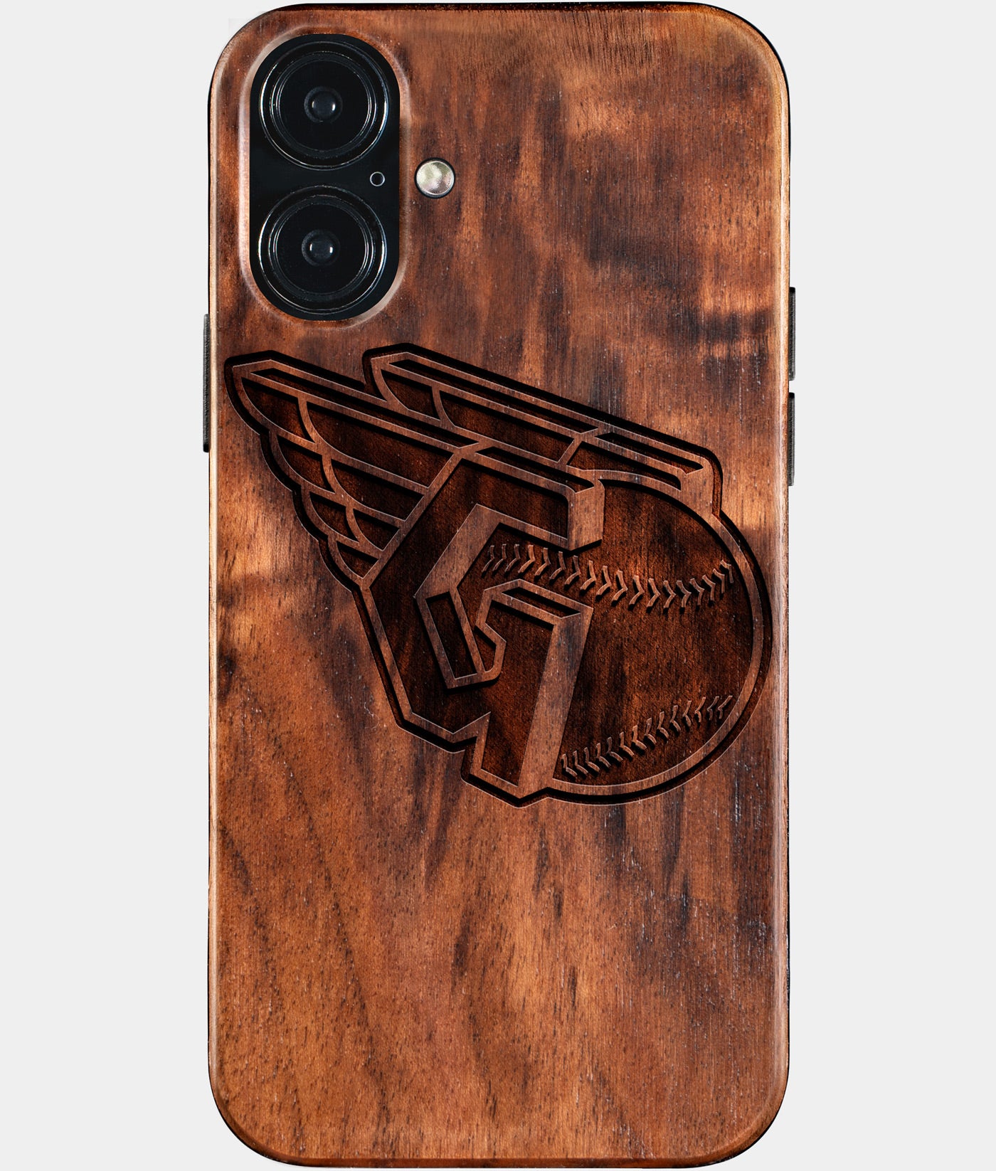 Eco-friendly Cleveland Guardians iPhone 16 Plus Case - Carved Wood Custom Cleveland Guardians Gift For Him - Monogrammed Personalized iPhone 16 Plus Cover By Engraved In Nature