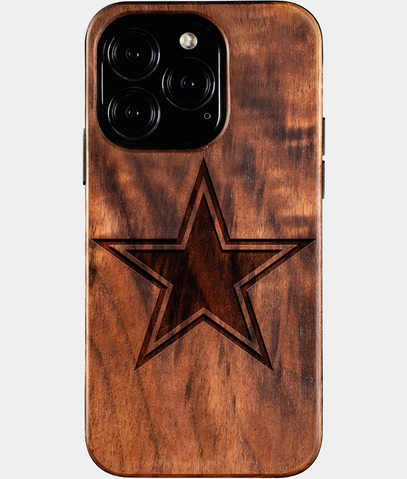 Eco-friendly Dallas Cowboys iPhone 16 Pro Case - Carved Wood Custom Dallas Cowboys Gift For Him - Monogrammed Personalized iPhone 16 Pro Cover By Engraved In Nature