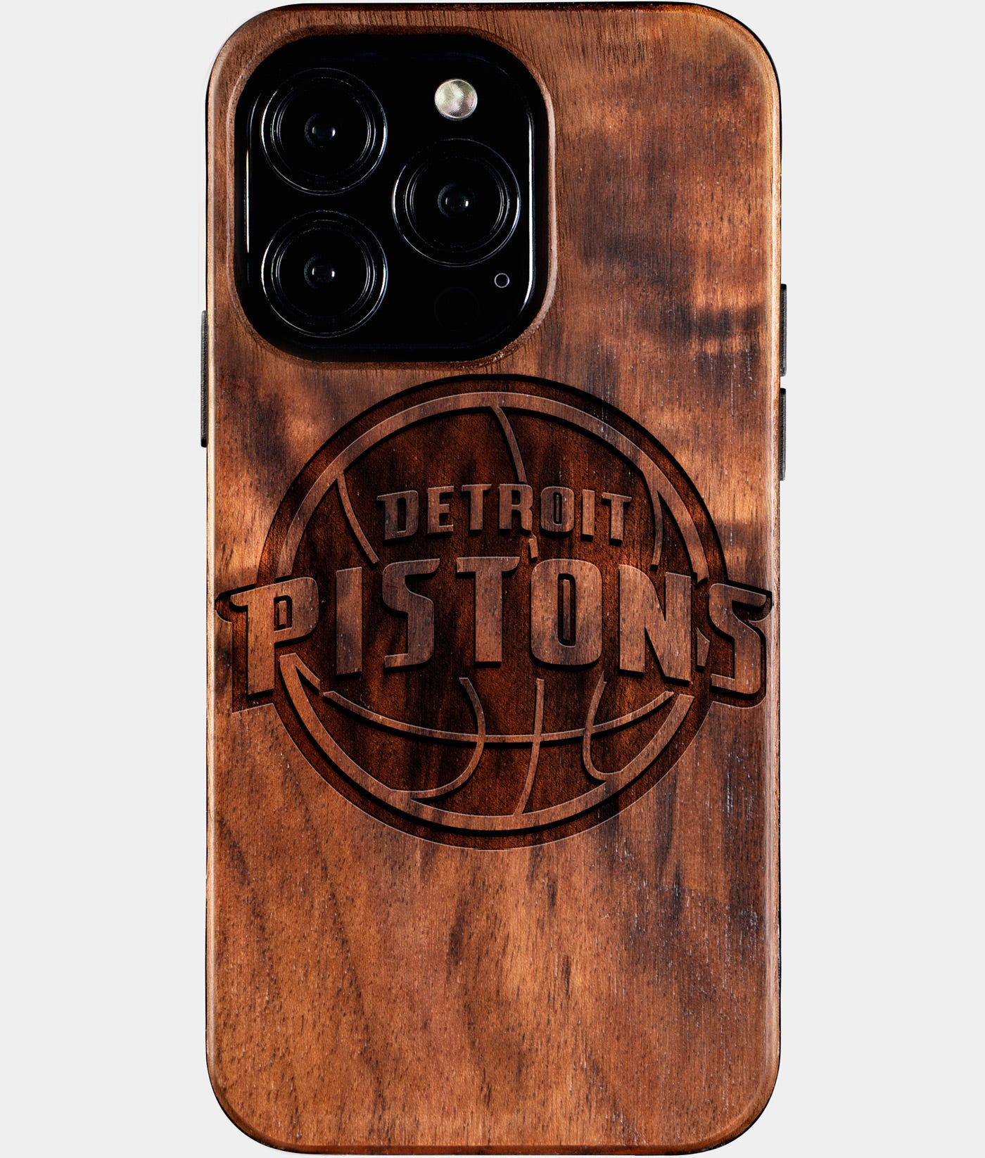 Eco-friendly Detroit Pistons iPhone 16 Pro Case - Carved Wood Custom Detroit Pistons Gift For Him - Monogrammed Personalized iPhone 16 Pro Cover By Engraved In Nature