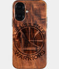 Eco-friendly Golden State Warriors iPhone 16 Case - Carved Wood Custom Golden State Warriors Gift For Him - Monogrammed Personalized iPhone 16 Cover By Engraved In Nature