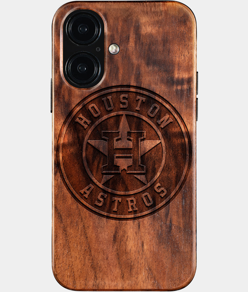 Eco-friendly Houston Astros iPhone 16 Case - Carved Wood Custom Houston Astros Gift For Him - Monogrammed Personalized iPhone 16 Cover By Engraved In Nature