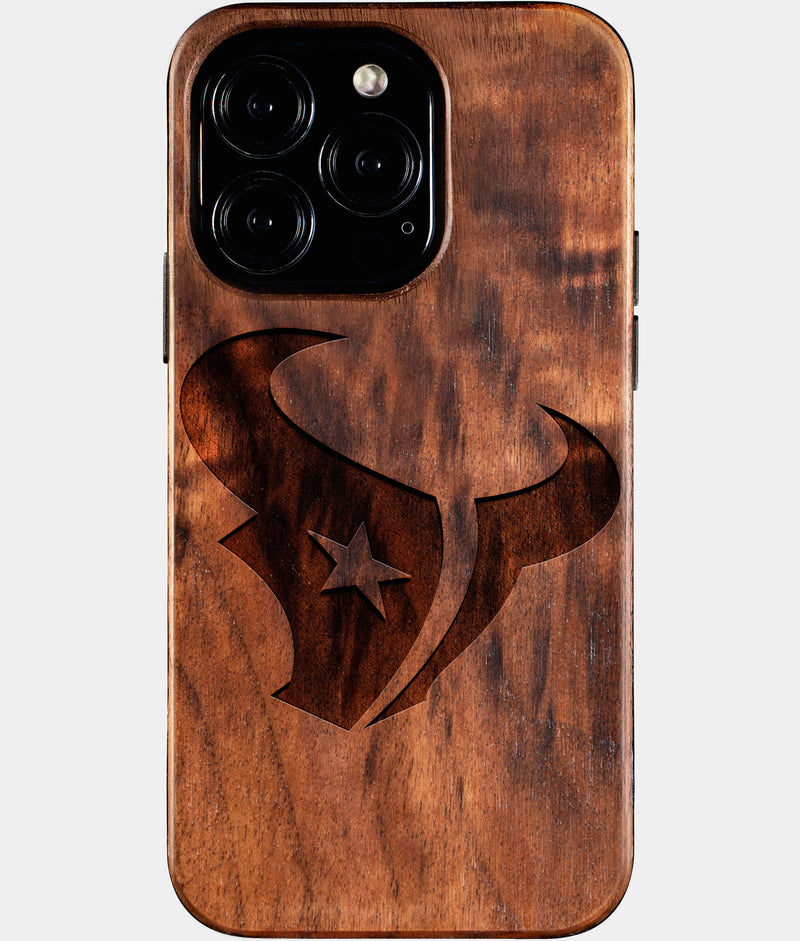 Eco-friendly Houston Texans iPhone 16 Pro Case - Carved Wood Custom Houston Texans Gift For Him - Monogrammed Personalized iPhone 16 Pro Cover By Engraved In Nature