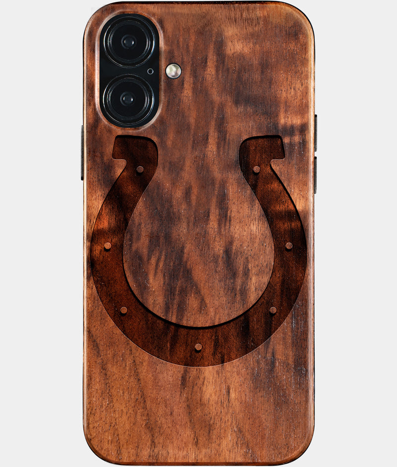 Eco-friendly Indianapolis Colts iPhone 16 Plus Case - Carved Wood Custom Indianapolis Colts Gift For Him - Monogrammed Personalized iPhone 16 Plus Cover By Engraved In Nature