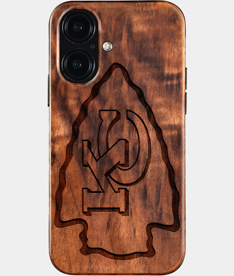 Eco-friendly Kansas City Chiefs iPhone 16 Case - Carved Wood Custom Kansas City Chiefs Gift For Him - Monogrammed Personalized iPhone 16 Cover By Engraved In Nature