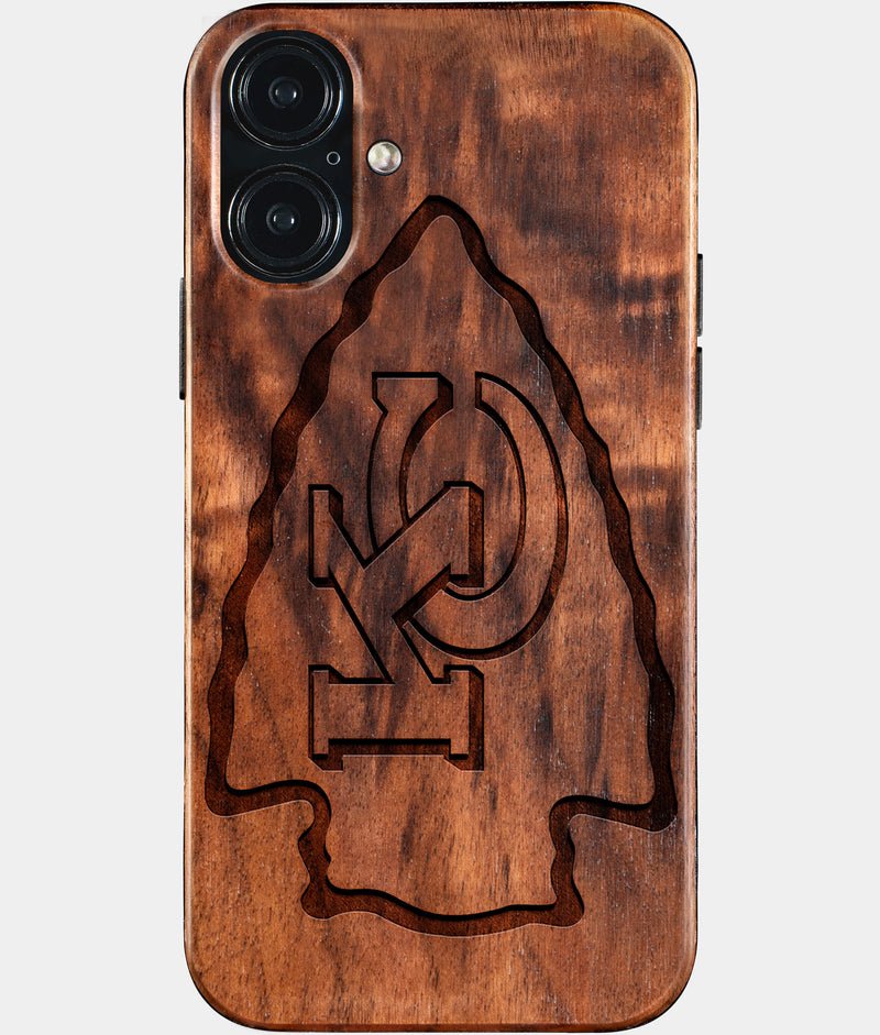 Eco-friendly Kansas City Chiefs iPhone 16 Plus Case - Carved Wood Custom Kansas City Chiefs Gift For Him - Monogrammed Personalized iPhone 16 Plus Cover By Engraved In Nature
