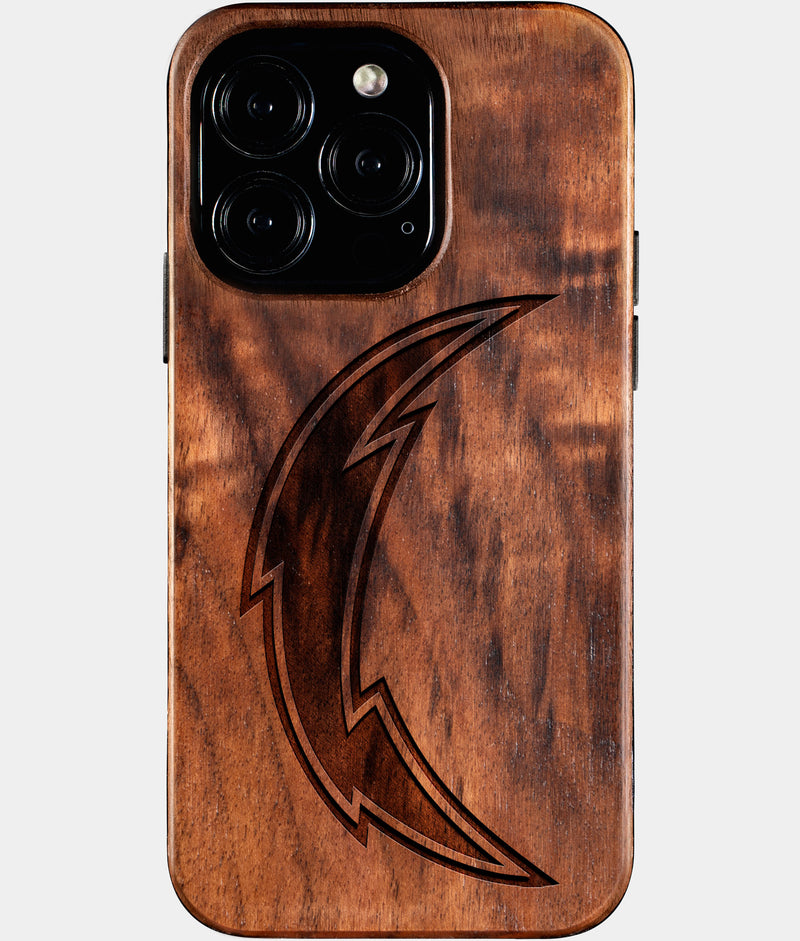 Eco-friendly Los Angeles Chargers iPhone 16 Pro Case - Carved Wood Custom Los Angeles Chargers Gift For Him - Monogrammed Personalized iPhone 16 Pro Cover By Engraved In Nature