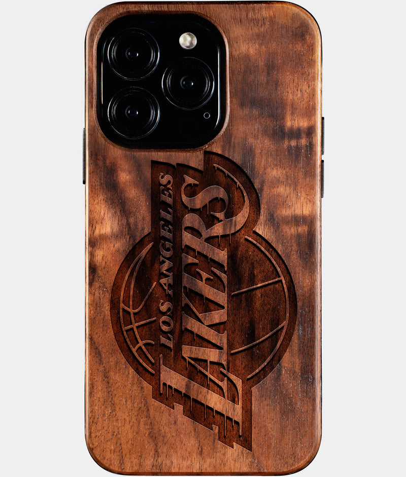 Eco-friendly Los Angeles Lakers iPhone 16 Pro Case - Carved Wood Custom Los Angeles Lakers Gift For Him - Monogrammed Personalized iPhone 16 Pro Cover By Engraved In Nature