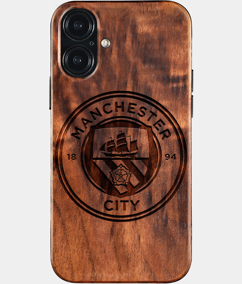 Eco-friendly Manchester City FC iPhone 16 Plus Case - Carved Wood Custom Manchester City FC Gift For Him - Monogrammed Personalized iPhone 16 Plus Cover By Engraved In Nature