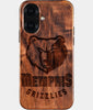 Eco-friendly Memphis Grizzlies iPhone 16 Case - Carved Wood Custom Memphis Grizzlies Gift For Him - Monogrammed Personalized iPhone 16 Cover By Engraved In Nature