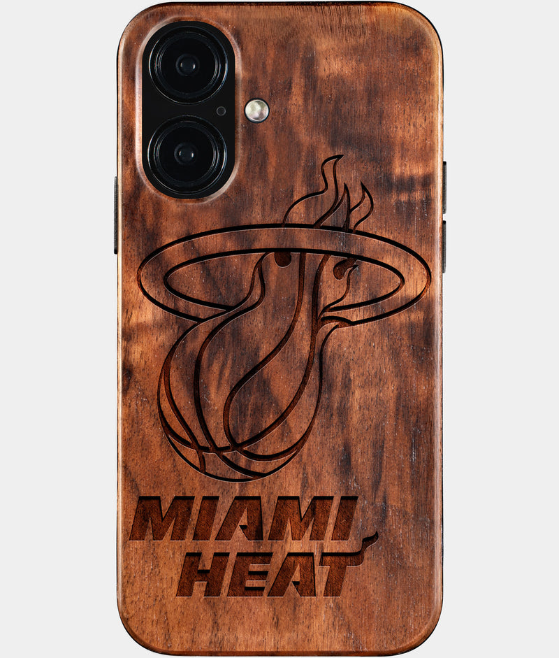 Eco-friendly Miami Heat iPhone 16 Case - Carved Wood Custom Miami Heat Gift For Him - Monogrammed Personalized iPhone 16 Cover By Engraved In Nature