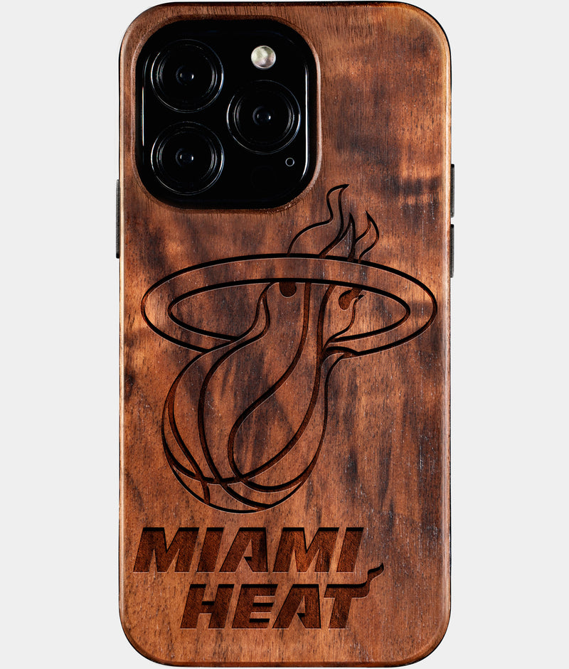 Eco-friendly Miami Heat iPhone 16 Pro Case - Carved Wood Custom Miami Heat Gift For Him - Monogrammed Personalized iPhone 16 Pro Cover By Engraved In Nature