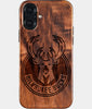 Eco-friendly Milwaukee Bucks iPhone 16 Plus Case - Carved Wood Custom Milwaukee Bucks Gift For Him - Monogrammed Personalized iPhone 16 Plus Cover By Engraved In Nature