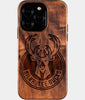 Eco-friendly Milwaukee Bucks iPhone 16 Pro Case - Carved Wood Custom Milwaukee Bucks Gift For Him - Monogrammed Personalized iPhone 16 Pro Cover By Engraved In Nature