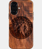 Eco-friendly Minnesota Timberwolves iPhone 16 Case - Carved Wood Custom Minnesota Timberwolves Gift For Him - Monogrammed Personalized iPhone 16 Cover By Engraved In Nature