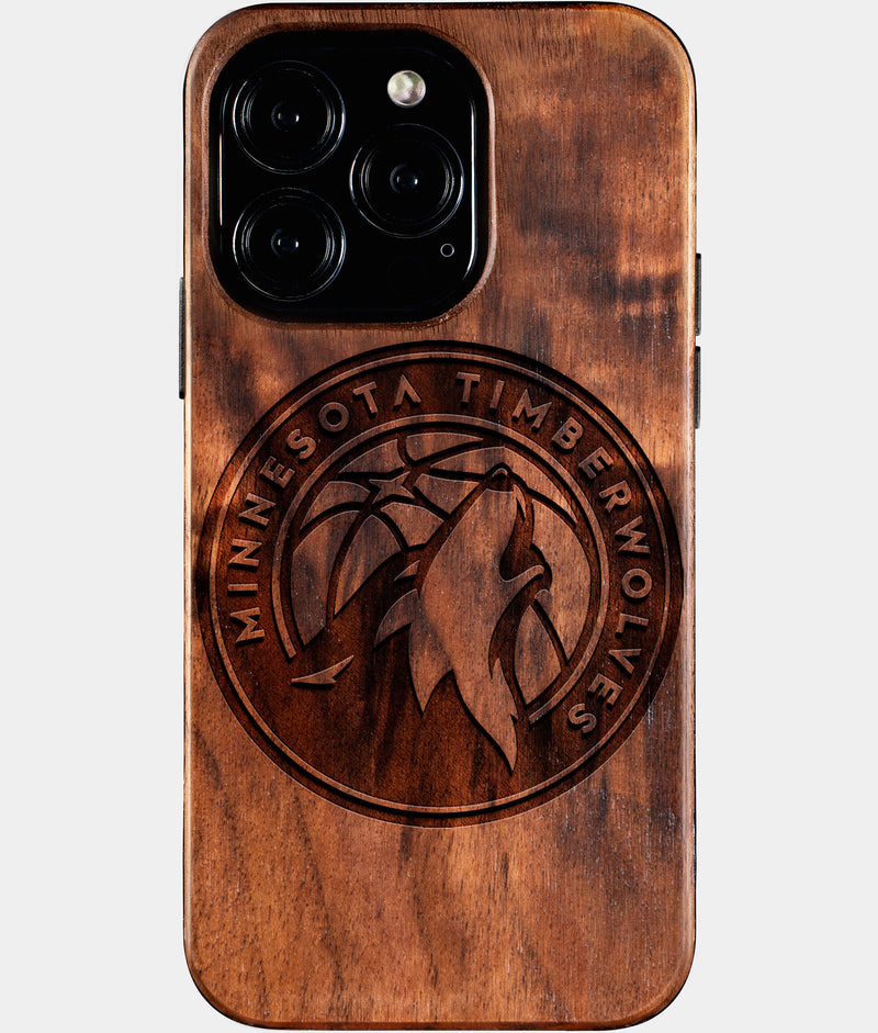 Eco-friendly Minnesota Timberwolves iPhone 16 Pro Case - Carved Wood Custom Minnesota Timberwolves Gift For Him - Monogrammed Personalized iPhone 16 Pro Cover By Engraved In Nature
