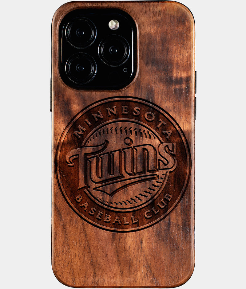 Eco-friendly Minnesota Twins iPhone 16 Pro Case - Carved Wood Custom Minnesota Twins Gift For Him - Monogrammed Personalized iPhone 16 Pro Cover By Engraved In Nature