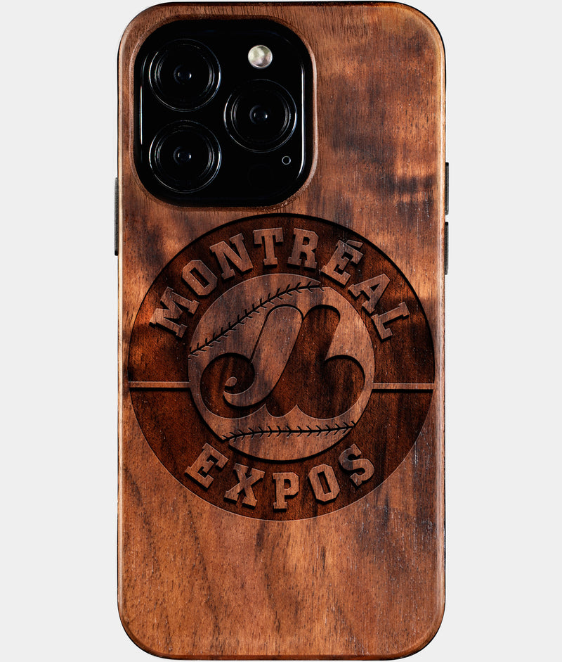 Eco-friendly Montreal Expos iPhone 16 Pro Case - Carved Wood Custom Montreal Expos Gift For Him - Monogrammed Personalized iPhone 16 Pro Cover By Engraved In Nature