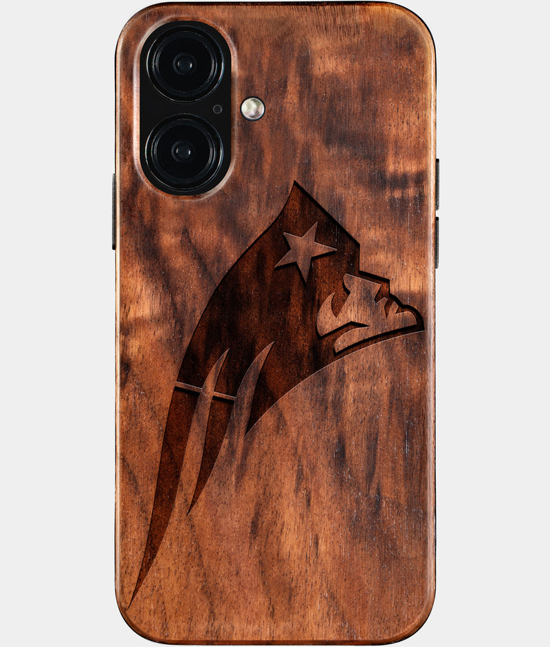Eco-friendly New England Patriots iPhone 16 Case - Carved Wood Custom New England Patriots Gift For Him - Monogrammed Personalized iPhone 16 Cover By Engraved In Nature