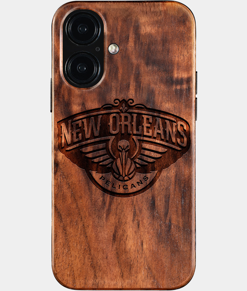 Eco-friendly New Orleans Pelicans iPhone 16 Case - Carved Wood Custom New Orleans Pelicans Gift For Him - Monogrammed Personalized iPhone 16 Cover By Engraved In Nature