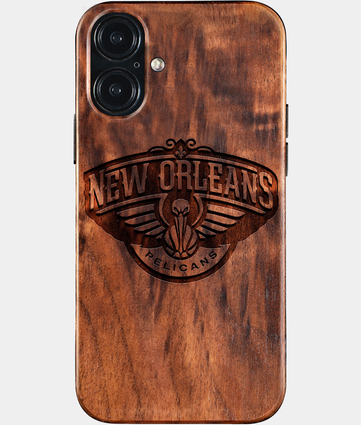 Eco-friendly New Orleans Pelicans iPhone 16 Plus Case - Carved Wood Custom New Orleans Pelicans Gift For Him - Monogrammed Personalized iPhone 16 Plus Cover By Engraved In Nature