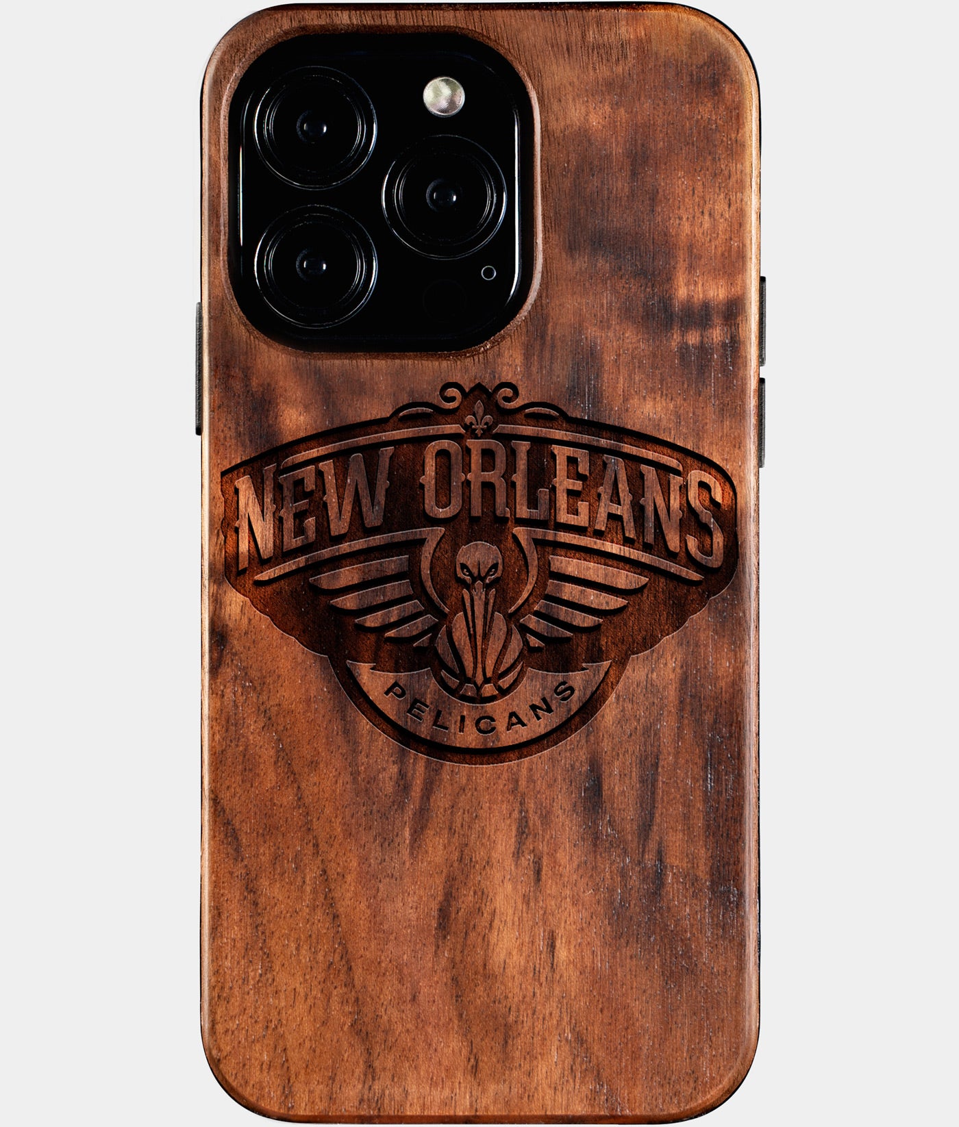 Eco-friendly New Orleans Pelicans iPhone 16 Pro Case - Carved Wood Custom New Orleans Pelicans Gift For Him - Monogrammed Personalized iPhone 16 Pro Cover By Engraved In Nature
