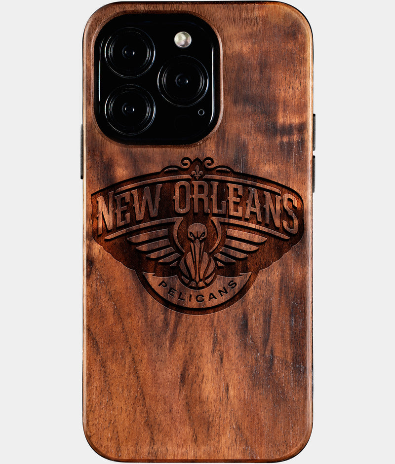 Eco-friendly New Orleans Pelicans iPhone 16 Pro Case - Carved Wood Custom New Orleans Pelicans Gift For Him - Monogrammed Personalized iPhone 16 Pro Cover By Engraved In Nature