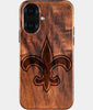 Eco-friendly New Orleans Saints iPhone 16 Case - Carved Wood Custom New Orleans Saints Gift For Him - Monogrammed Personalized iPhone 16 Cover By Engraved In Nature