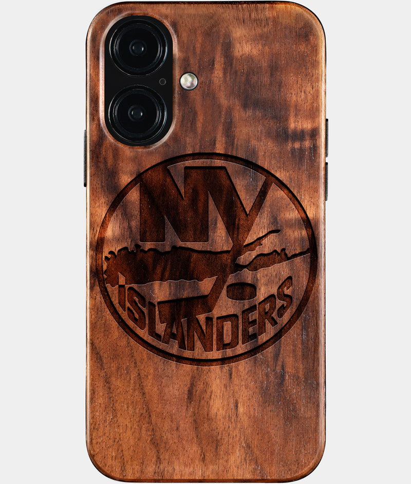 Eco-friendly New York Islanders iPhone 16 Case - Carved Wood Custom New York Islanders Gift For Him - Monogrammed Personalized iPhone 16 Cover By Engraved In Nature