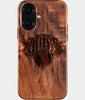 Eco-friendly New York Knicks iPhone 16 Case - Carved Wood Custom New York Knicks Gift For Him - Monogrammed Personalized iPhone 16 Cover By Engraved In Nature