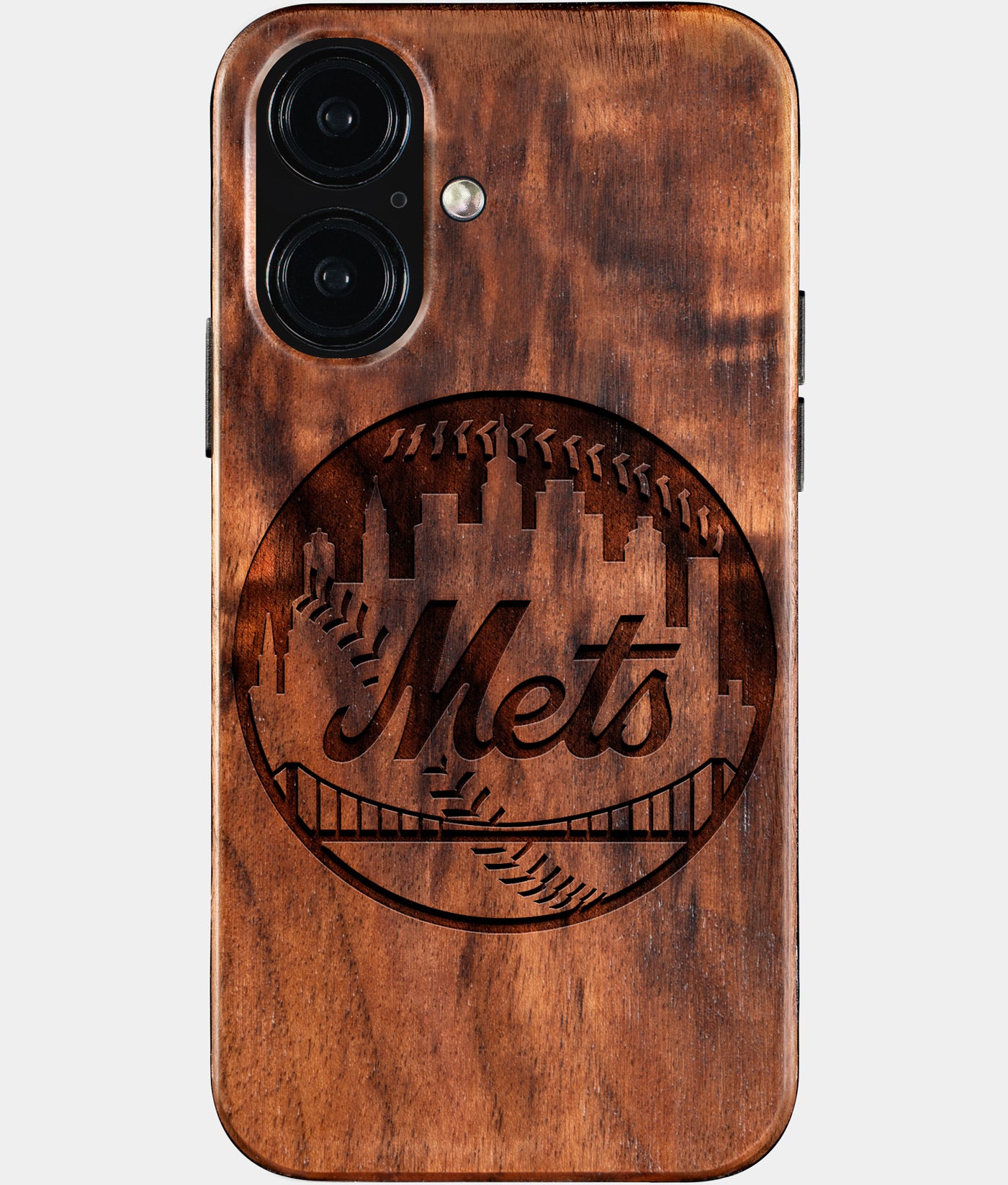Eco-friendly New York Mets iPhone 16 Case - Carved Wood Custom New York Mets Gift For Him - Monogrammed Personalized iPhone 16 Cover By Engraved In Nature