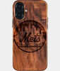 Eco-friendly New York Mets iPhone 16 Plus Case - Carved Wood Custom New York Mets Gift For Him - Monogrammed Personalized iPhone 16 Plus Cover By Engraved In Nature
