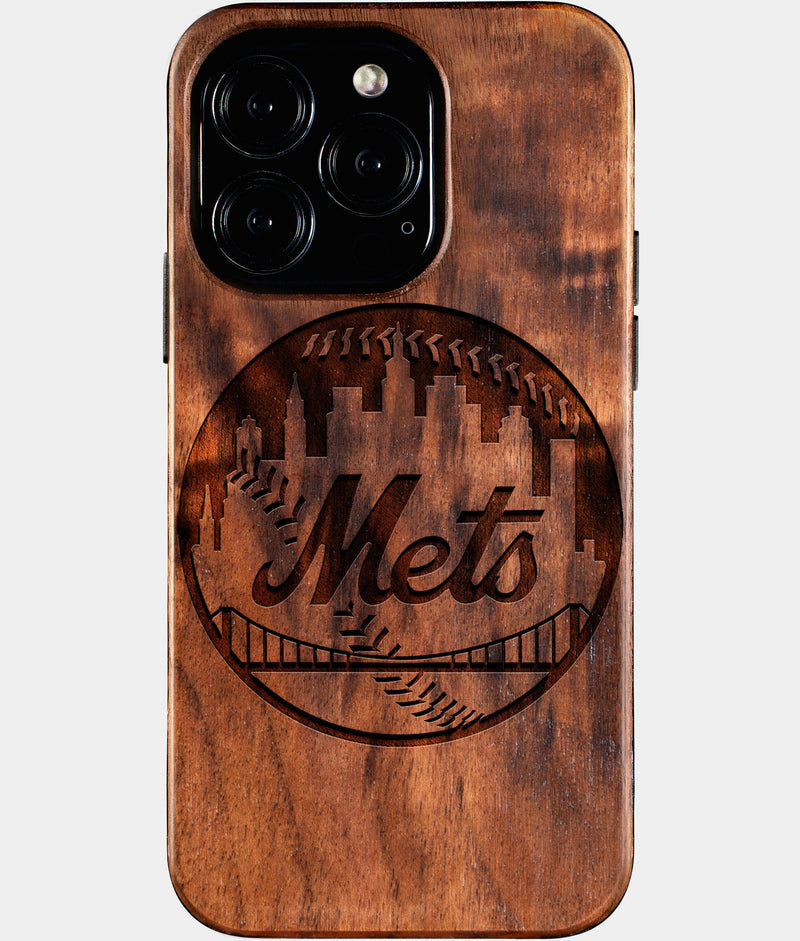 Eco-friendly New York Mets iPhone 16 Pro Case - Carved Wood Custom New York Mets Gift For Him - Monogrammed Personalized iPhone 16 Pro Cover By Engraved In Nature