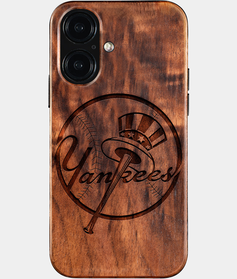 Eco-friendly New York Yankees iPhone 16 Case - Carved Wood Custom New York Yankees Gift For Him - Monogrammed Personalized iPhone 16 Cover By Engraved In Nature
