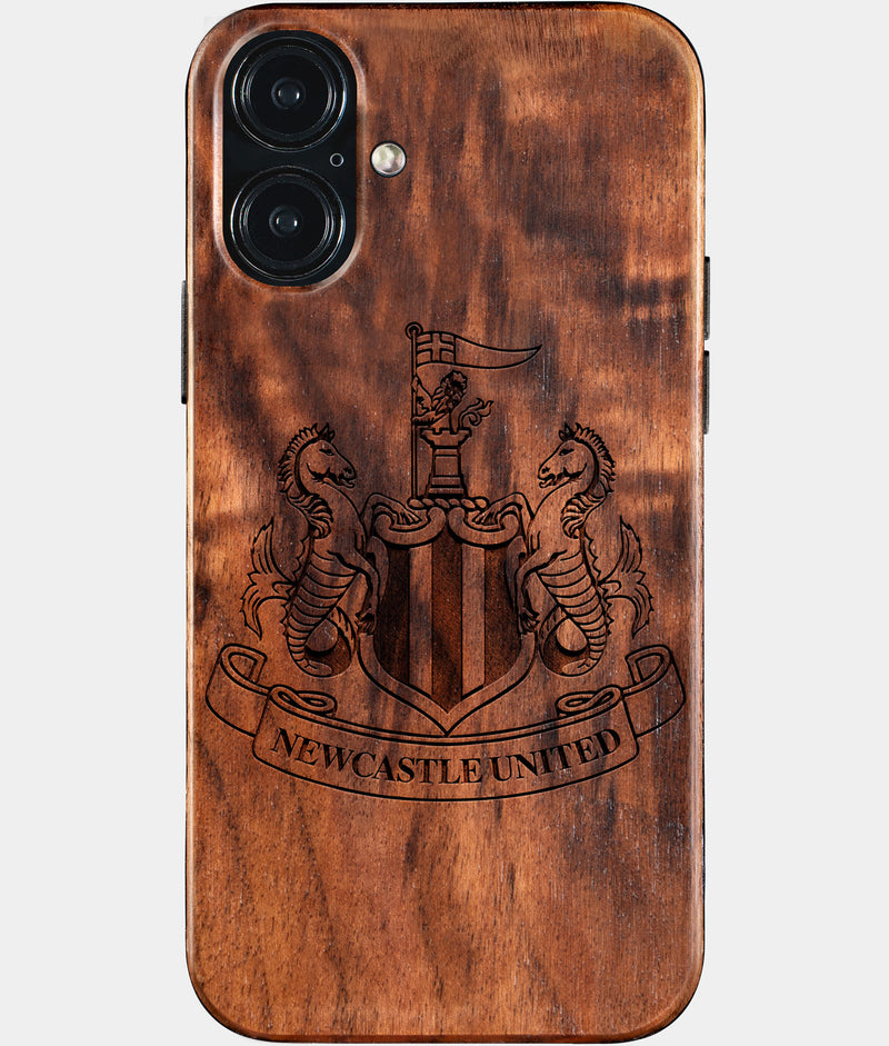 Eco-friendly Newcastle United FC iPhone 16 Plus Case - Carved Wood Custom Newcastle United FC Gift For Him - Monogrammed Personalized iPhone 16 Plus Cover By Engraved In Nature