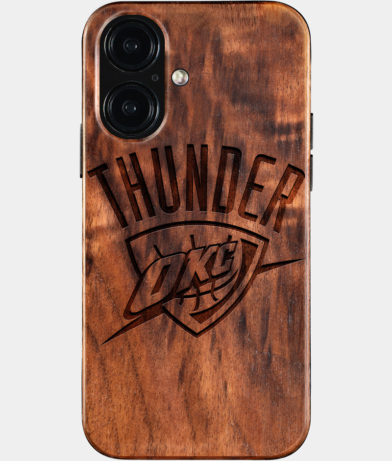 Eco-friendly OKC Thunder iPhone 16 Case - Carved Wood Custom OKC Thunder Gift For Him - Monogrammed Personalized iPhone 16 Cover By Engraved In Nature