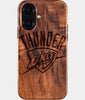 Eco-friendly OKC Thunder iPhone 16 Case - Carved Wood Custom OKC Thunder Gift For Him - Monogrammed Personalized iPhone 16 Cover By Engraved In Nature