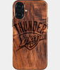 Eco-friendly OKC Thunder iPhone 16 Plus Case - Carved Wood Custom OKC Thunder Gift For Him - Monogrammed Personalized iPhone 16 Plus Cover By Engraved In Nature