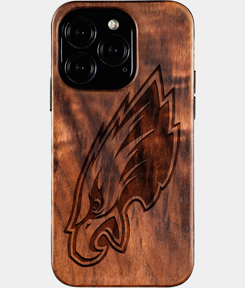 Eco-friendly Philadelphia Eagles iPhone 16 Pro Case - Carved Wood Custom Philadelphia Eagles Gift For Him - Monogrammed Personalized iPhone 16 Pro Cover By Engraved In Nature