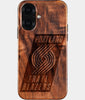 Eco-friendly Portland Trail Blazers iPhone 16 Case - Carved Wood Custom Portland Trail Blazers Gift For Him - Monogrammed Personalized iPhone 16 Cover By Engraved In Nature