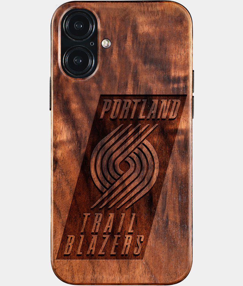 Eco-friendly Portland Trail Blazers iPhone 16 Plus Case - Carved Wood Custom Portland Trail Blazers Gift For Him - Monogrammed Personalized iPhone 16 Plus Cover By Engraved In Nature