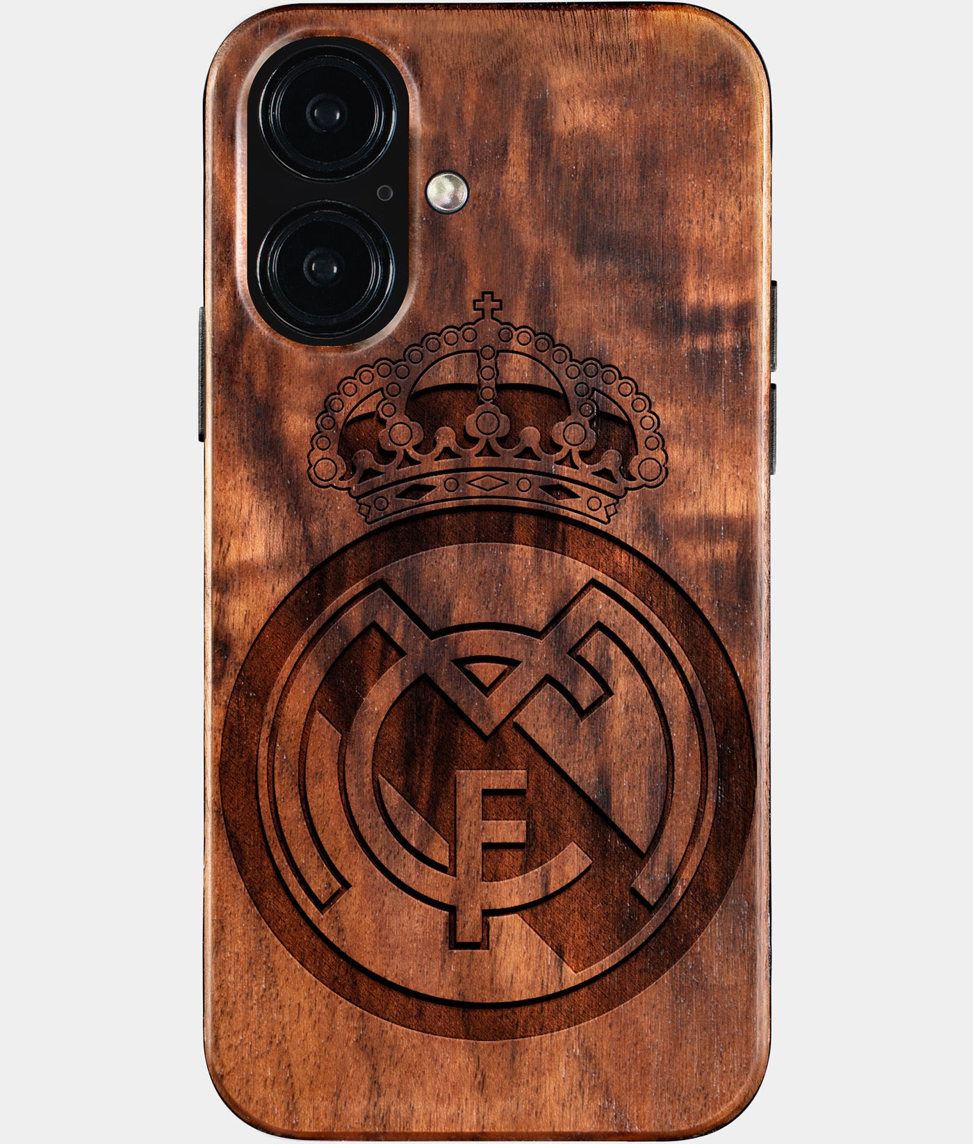 Eco-friendly Real Madrid Cf iPhone 16 Case - Carved Wood Custom Real Madrid Cf Gift For Him - Monogrammed Personalized iPhone 16 Cover By Engraved In Nature