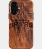 Eco-friendly San Antonio Spurs iPhone 16 Case - Carved Wood Custom San Antonio Spurs Gift For Him - Monogrammed Personalized iPhone 16 Cover By Engraved In Nature