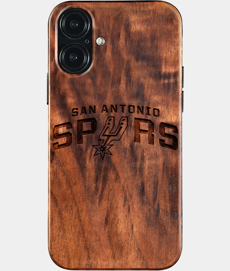 Eco-friendly San Antonio Spurs iPhone 16 Plus Case - Carved Wood Custom San Antonio Spurs Gift For Him - Monogrammed Personalized iPhone 16 Plus Cover By Engraved In Nature