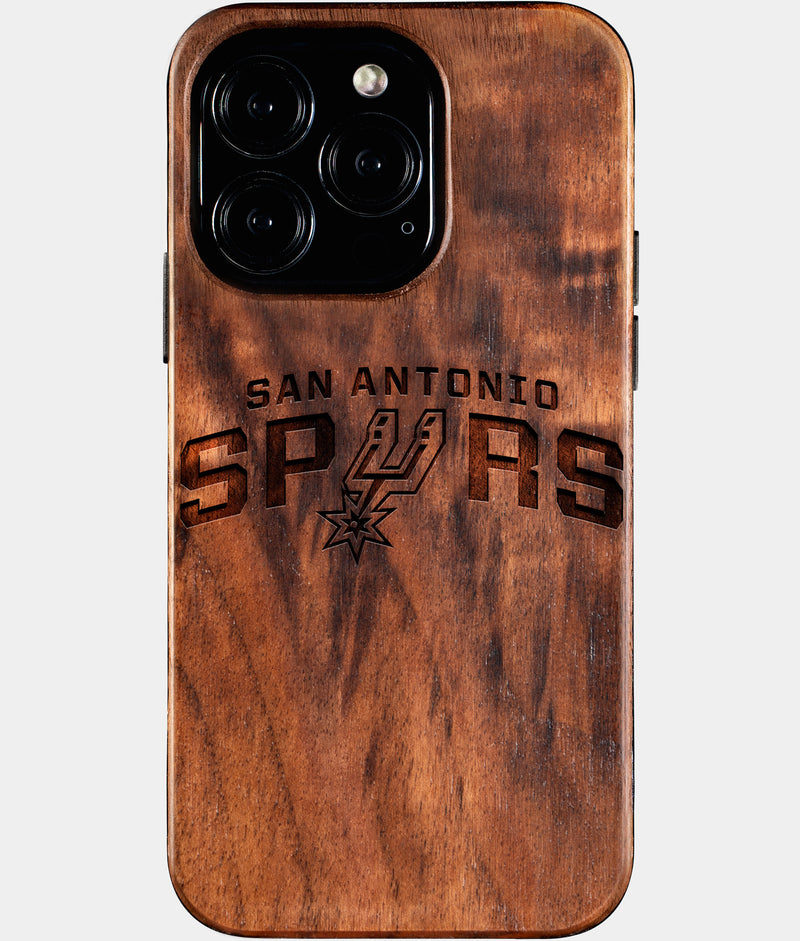Eco-friendly San Antonio Spurs iPhone 16 Pro Case - Carved Wood Custom San Antonio Spurs Gift For Him - Monogrammed Personalized iPhone 16 Pro Cover By Engraved In Nature