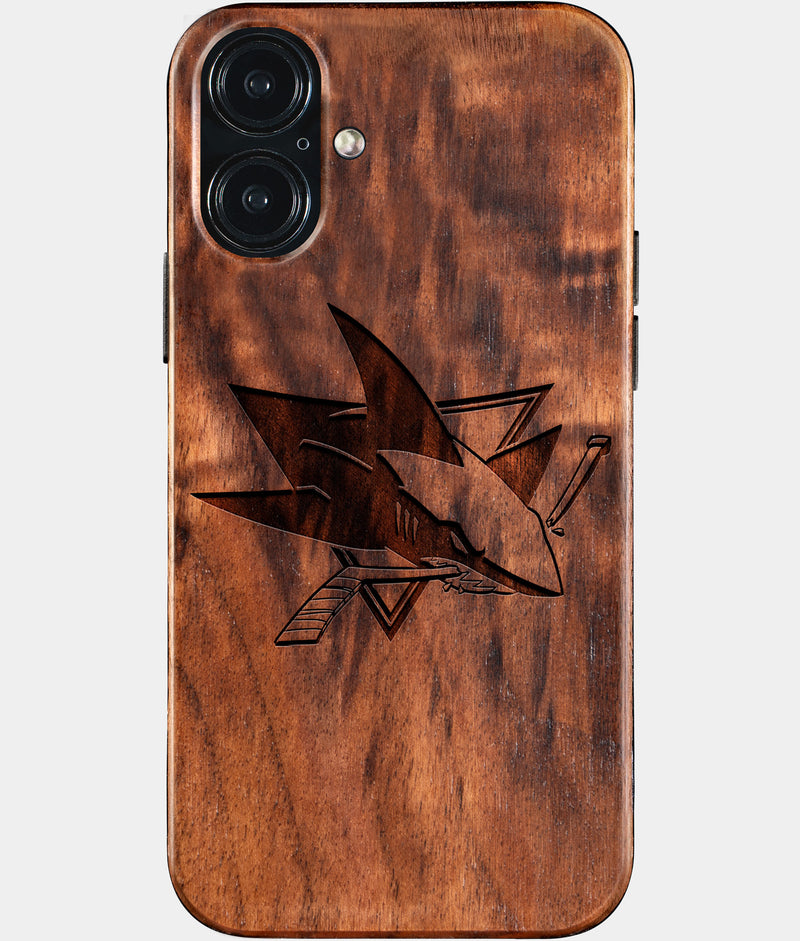 Eco-friendly San Jose Sharks iPhone 16 Plus Case - Carved Wood Custom San Jose Sharks Gift For Him - Monogrammed Personalized iPhone 16 Plus Cover By Engraved In Nature