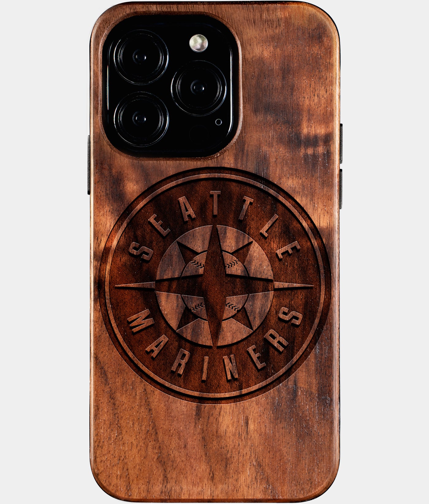 Eco-friendly Seattle Mariners iPhone 16 Pro Case - Carved Wood Custom Seattle Mariners Gift For Him - Monogrammed Personalized iPhone 16 Pro Cover By Engraved In Nature