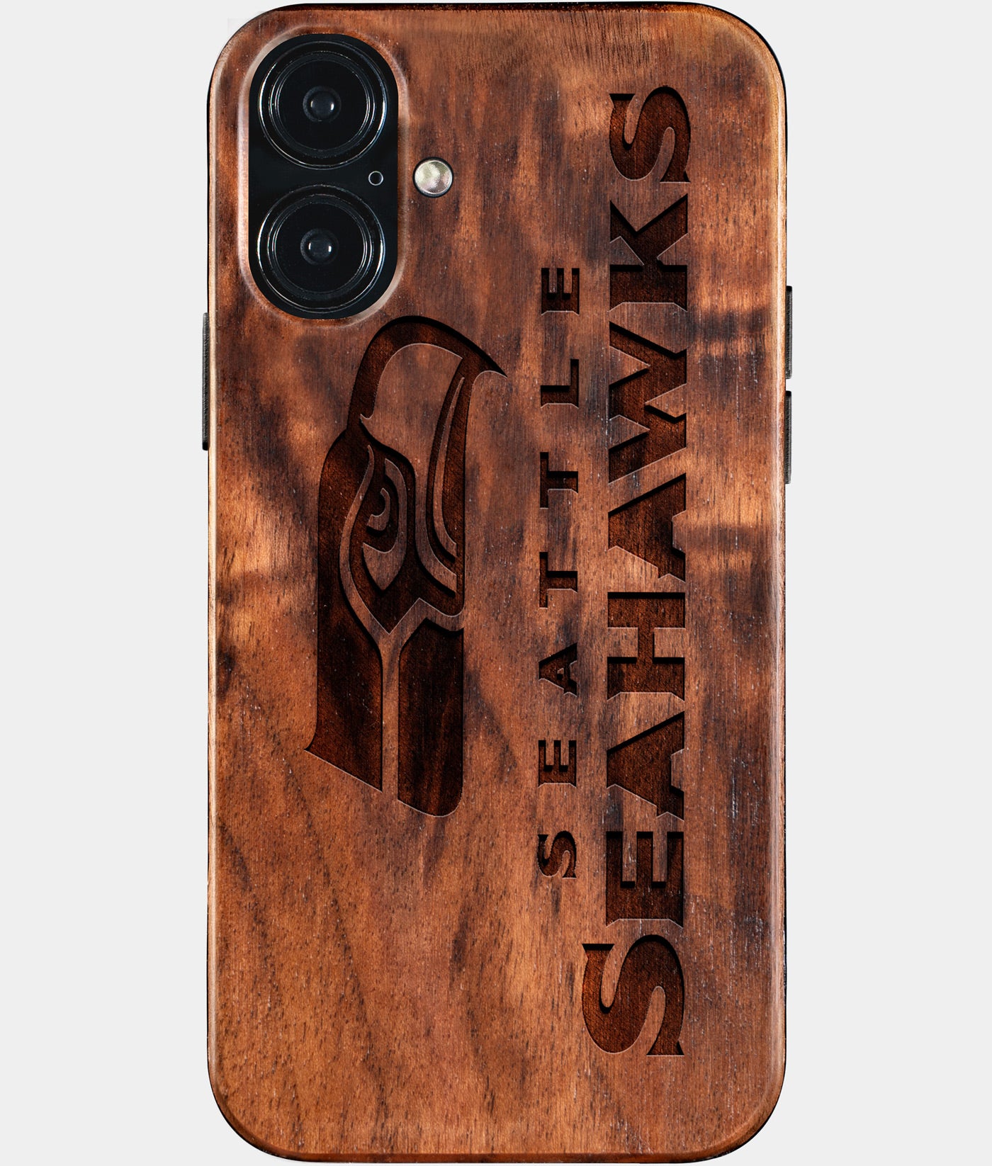 Eco-friendly Seattle Seahawks iPhone 16 Plus Case - Carved Wood Custom Seattle Seahawks Gift For Him - Monogrammed Personalized iPhone 16 Plus Cover By Engraved In Nature