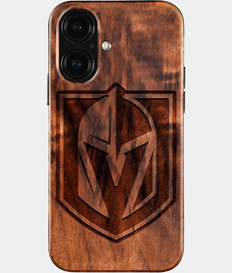 Eco-friendly Vegas Golden Knights iPhone 16 Case - Carved Wood Custom Vegas Golden Knights Gift For Him - Monogrammed Personalized iPhone 16 Cover By Engraved In Nature