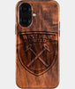 Eco-friendly West Ham United FC iPhone 16 Case - Carved Wood Custom West Ham United FC Gift For Him - Monogrammed Personalized iPhone 16 Cover By Engraved In Nature