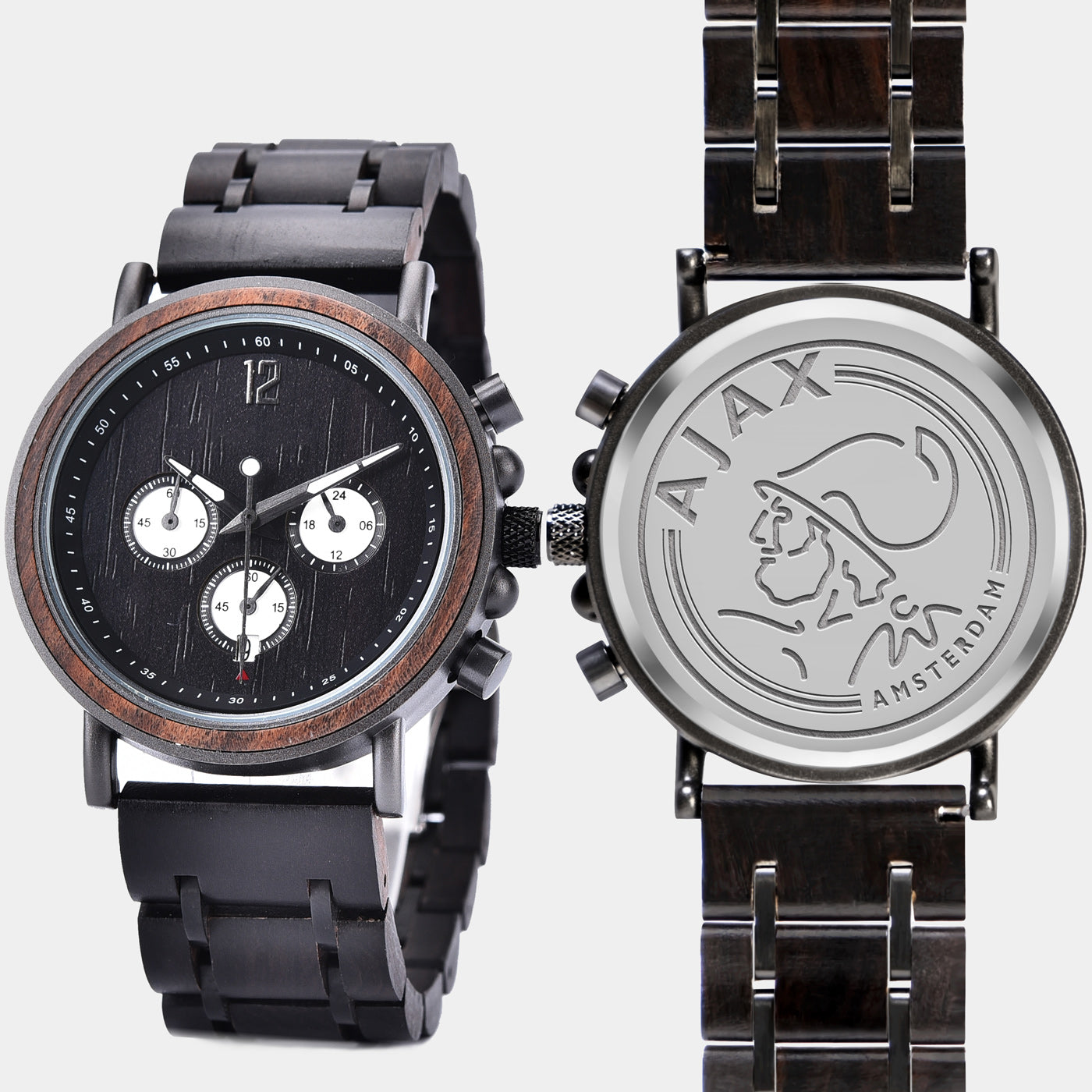 AFC Ajax Mens Wrist Watch  - Personalized AFC Ajax Mens Watches - Custom Gifts For Him, Birthday Gifts, Gift For Dad - Best 2022 AFC Ajax Christmas Gifts - Black 45mm FC Wood Watch - By Engraved In Nature